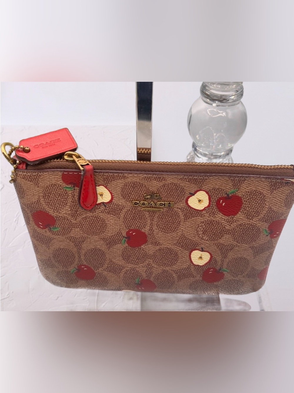 Coach Apple-Print Signature Canvas Wristlet